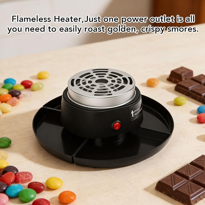 Asixxsix 2 in 1 Electric Smores Maker and Fondue Pot, Tabletop Indoor Smores Kit with 4 Roasting Forks & Detachable Trays, Flameless Marshmallow Roaster for Family Gatherings & Movie (US Plug 110V)