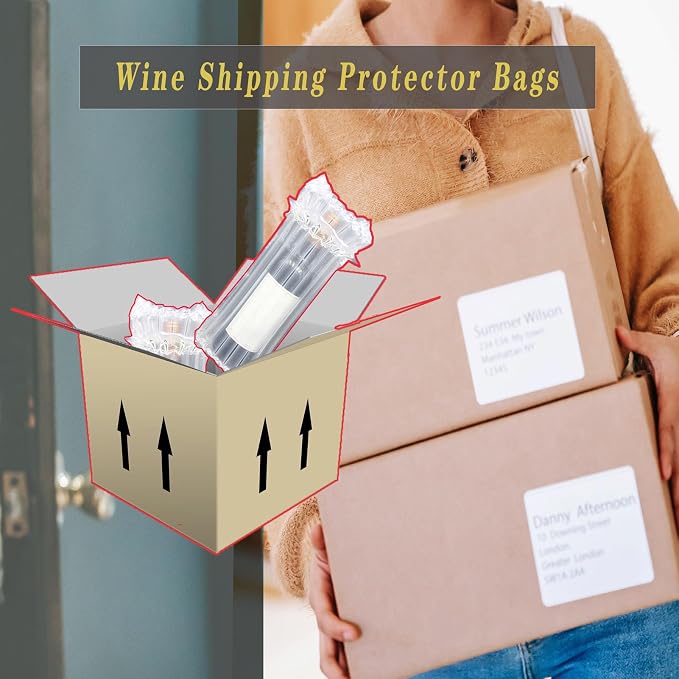 STAYWILD 10 Packs Wine Bottle Travel Protector & Inflatable Bags Airplane | Air Column Bubble Cushion Wrap Pouches for Shipping Packing Transport