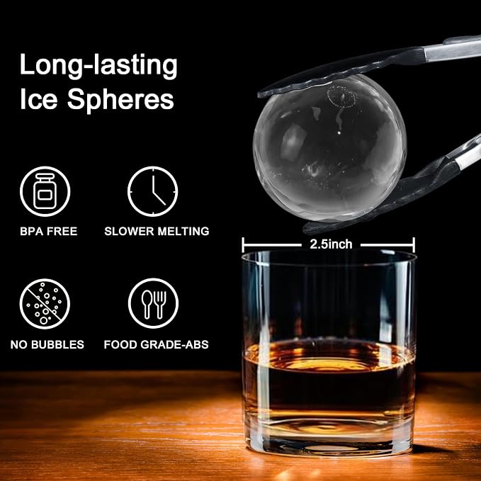 Clear Ice Cube Maker, 2.5 Inch Stainless Steel Crystal Large Clear Ice Ball Maker, Silicone Ice Cube Mold for Cocktails, Drinks & Bourbon, Whiskey Gifts for Men (1 Pack)