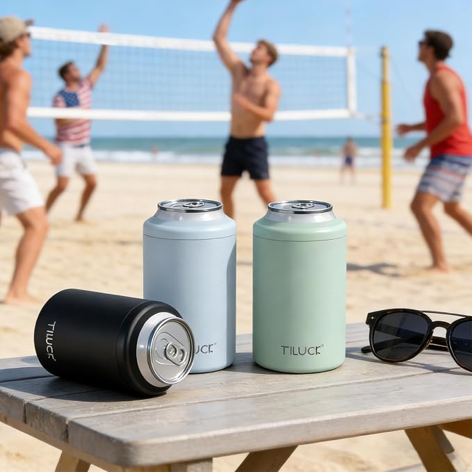 TILUCK Standard Can Cooler, Stainless Steel Insulated Cans, 12 oz | Beer & Hard Seltzer, Doucle-Walled Stainless Steel Insulated Slim Cans, Slim 12 oz