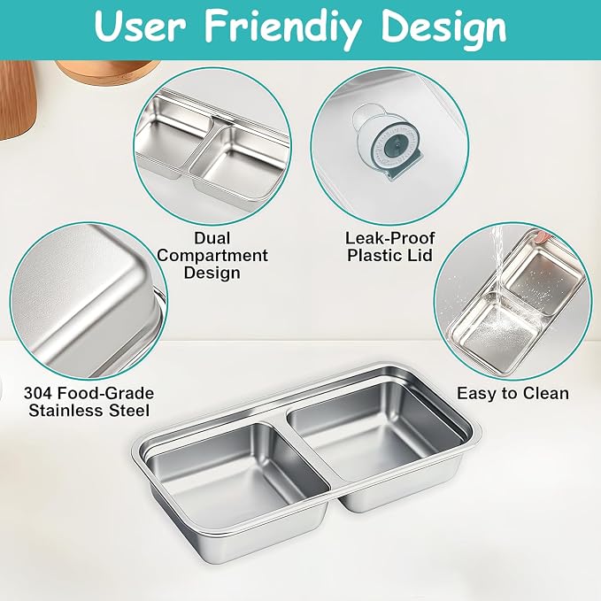 Stainless Steel Snack Containers, 6-Pack Reusable Grab and Go Containers with Lids, Dual Compartment Bento Box for Travel, Camping & Lunch Prep (Grey)