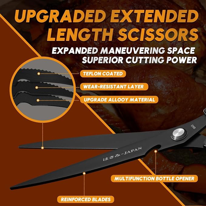 Huusk Kitchen Shears Set, Japanese Stainless Steel Scissors for Food | Upgraded Heavy Duty Design, Sharp Meat Scissors for Fish, Chicken Bones, Turkey, Ergonomic Handles, Gifts for Women