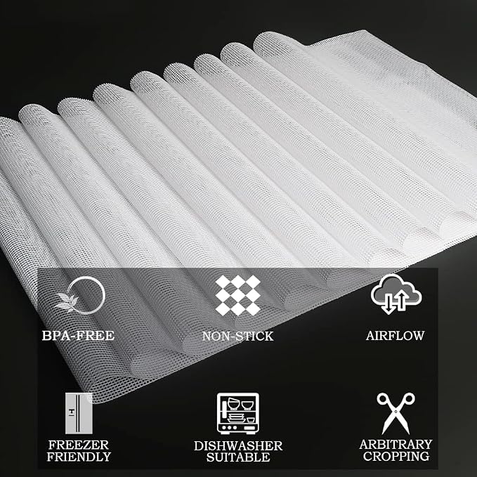BPA-Free Nonstick Silicone Dehydrator Sheet for Excalibur, 14x14 in 10-pack | Fine Mesh Liners Help Stop Dried Food From Sticking, Lift Food Intact, and Cut Cleanup Time - Dishwasher Safe