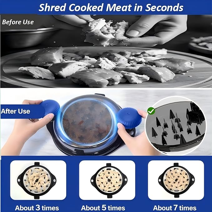 Chicken Shredder Tool Twist Pro - Large Meat Shredder for Chicken Breast, Pulled Pork, Beef with Upgraded Stainless Steel Spikes Wall Mounted Design BPA-Free Kitchen Essentials Gadgets (Blue/Black)