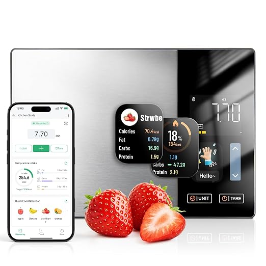 Food Scale with Nutritional Calculator, Smart Food Scale for Kitchen Tracks Calories, Fat, Carbs, Protein with Free App for Healthy Eating Meal Prep, 50+ Foods & 23 Nutrients Built-in, TFT Display