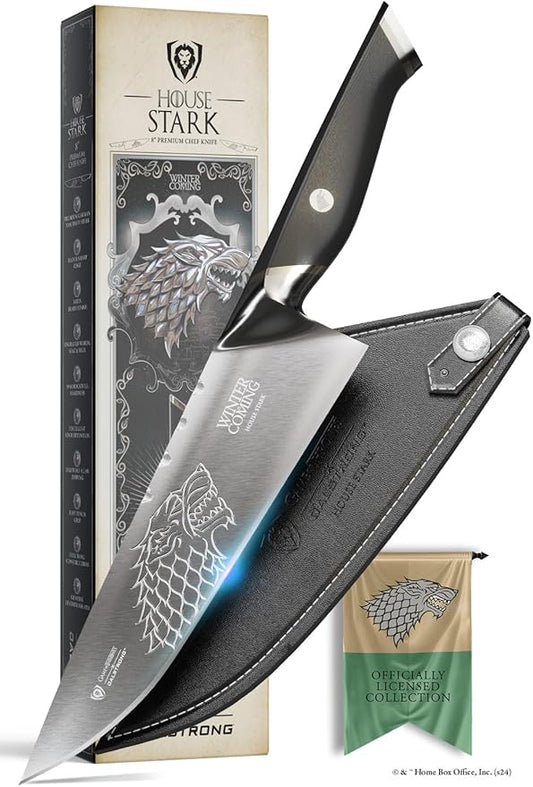 Dalstrong 8 inch Chef Knife- Game of Thrones™ Knife - House Stark™ Edition - German P remium Steel - Professional G10 Handle -Collection Item Toughbuilt Knife- w/Sheath