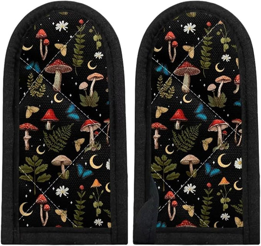 Coldinair Mushroom Butterfly Moon Cast Iron Skillet Handle Cover Washable Pot Handle Covers Heat Resistant Polyester Cast Iron Pan Handle Cover Silicone Pot Handle Sleeve