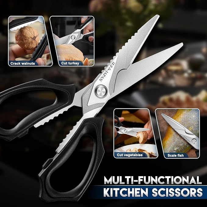 Purple Dragon Kitchen Scissors for Food - Heavy Duty Kitchen Shear Sliver | Stainless Steel Blade, Oversized Handle, Gift Box, Dishwasher Safe, All Purpose, for Meat Cutting