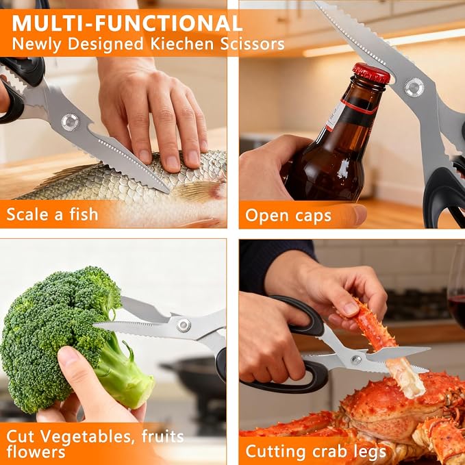 2-Piece Kitchen Scissors Heavy Duty, Stainless Steel Kitchen Shears | Sharp Utility Scissors for Cutting Chicken, Meat, Fish, Vegetables and Poultry, Home kitchen Utensils Gadgets