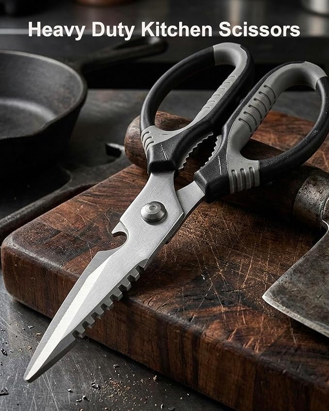 All-Purpose Kitchen Scissors, Heavy Duty Kitchen Shears with Serrated Blade, Detachable Stainless Steel Cooking Scissors for BBQ, Camping, Meat, Seafood, Herbs & Food Prep, Dishwasher Safe