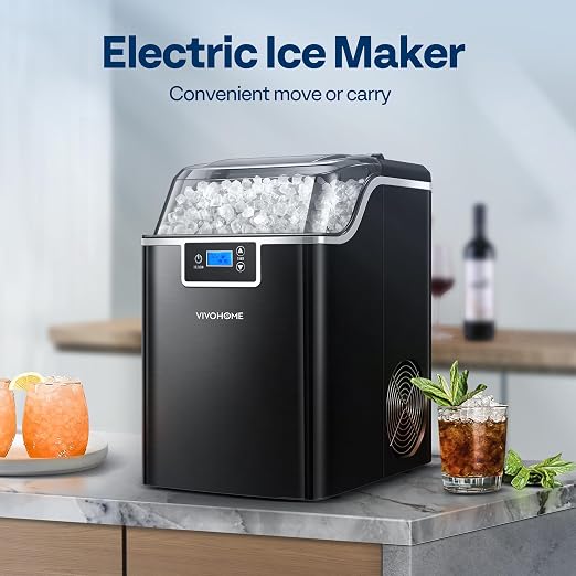 VIVOHOME Nugget Ice Maker Countertop, Portable Pebble Ice Maker Machine with 44lbs/Day, Soft Chewable Pellet Ice Machine with Self-Cleaning, Scoop, 10 Ice Bags, for Home Kitchen, Party, RV, Camping