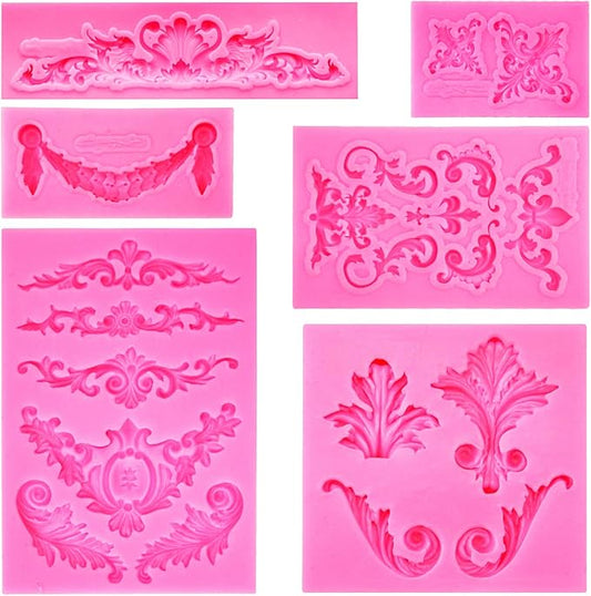 Rainmae Baroque Style Curlicues Scroll Lace Fondant Silicone Mold for Filigree Mold 3D Sculpted Flower Cake Border Decoration, Cupcake Topper, Jewelry, Polymer Clay, Crafting Projects