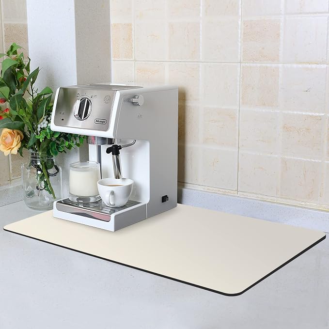 ZLR Large Coffee Bar Mat for Coffee Station, 16"x24" XL, Creamy | Oversized Counter Protector, Absorbent Dish Drying Mat, Fits Espresso, Grinder, Frother & Cup Display, Hides Stains