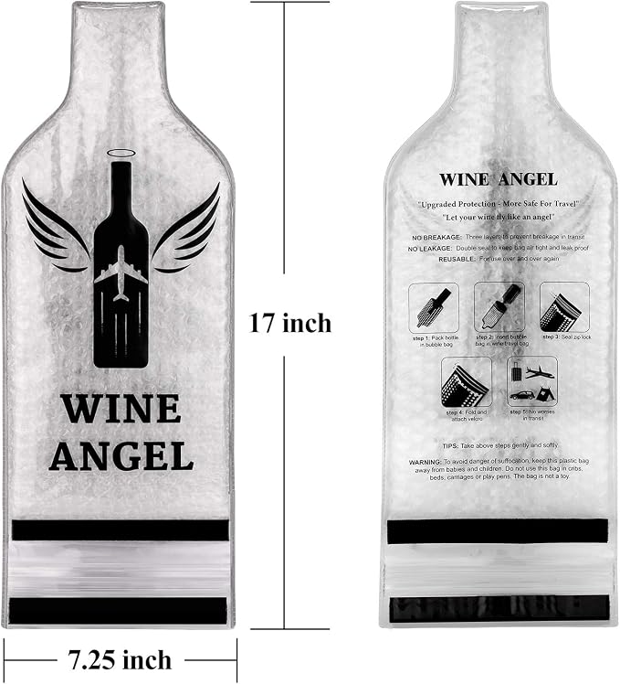 [UPGRADED PROTECTION] 4 Set (8 pcs) Reusable Wine Bags for Travel, Wine Travel Protector, Bottle Travel Sleeve Case For Airplane, Car, Cruise, TRIPLE Protection Luggage Leak-Proof Safety Impact Resist