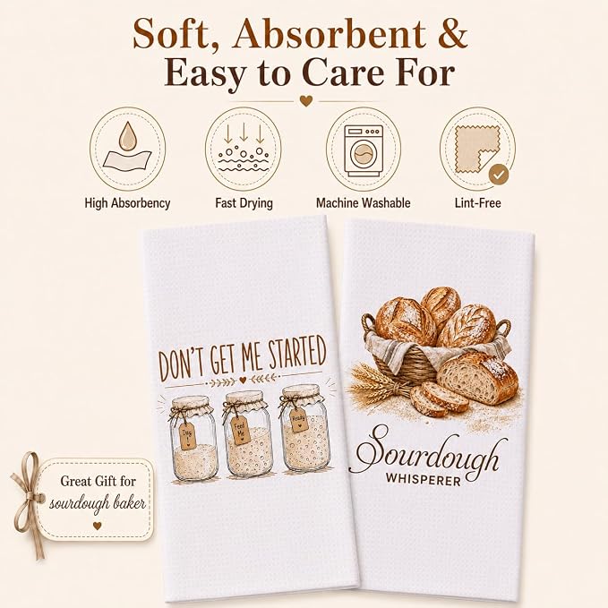 LXOMILL Sourdough Gifts, Funny Kitchen Towels Set for Bread Bakers