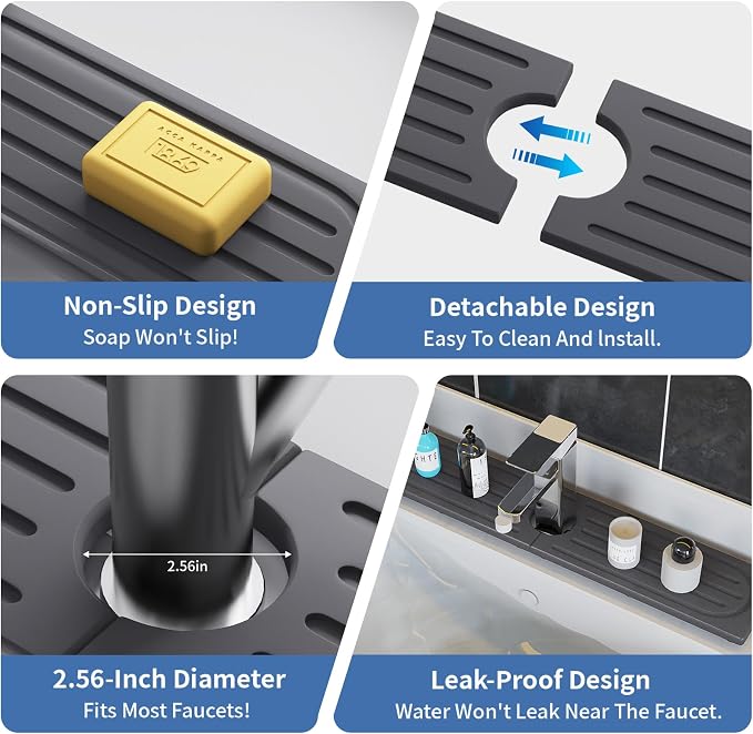 Kitchen Faucet Mat, Diatomite Sink Faucet Mat Splash Guard for Kitchen, Water Absorbing Stone Tray for Sink, Quick Drying Faucet Mat for Kitchen Sink, Absorbent Stone Drying Tray for Bathroom Counter