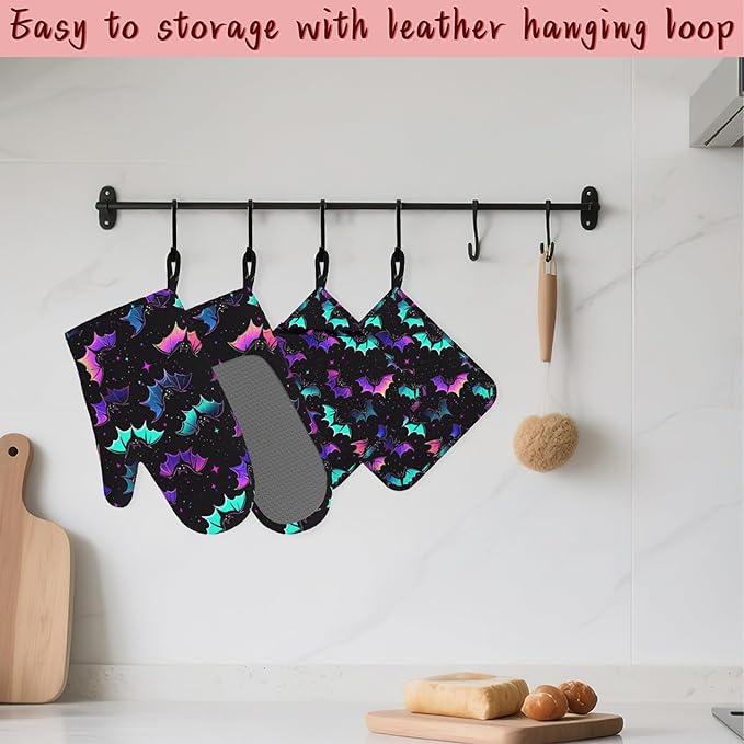 Magic Bat Heat-Resistant Silicone Oven Mitts and Pot Holders,Long Oven Gloves with Non-Slip Grip for Cooking, Baking, Grilling,BBQ