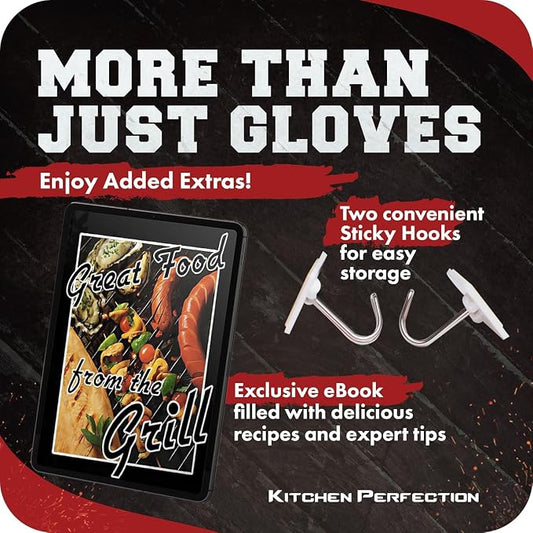 KITCHEN PERFECTION Silicone Smoker BBQ Gloves - Heat Resistant Oven Mitts | Waterproof, 5-Finger Design For A Better Grip, for Pitmasters, Meat Smoking, Grilling, Cooking, Frying Turkey | Grill Gift