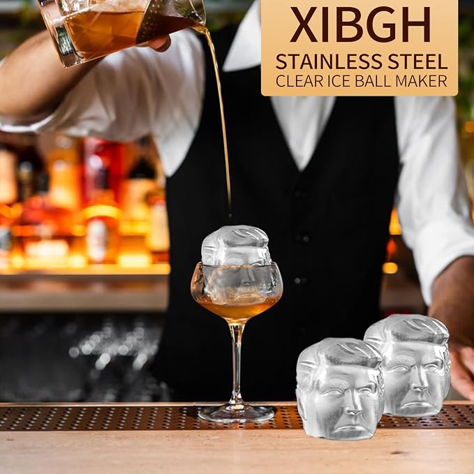Clear Ice Cube Maker for Whiskey,2.4" Ice Cube Tray Funny Presidential Molds-Non-BPA Premium Large Ice Sphere Maker for Bourbon & Cocktails-Easy Release Silicone Ice Cube Maker for Home Bar