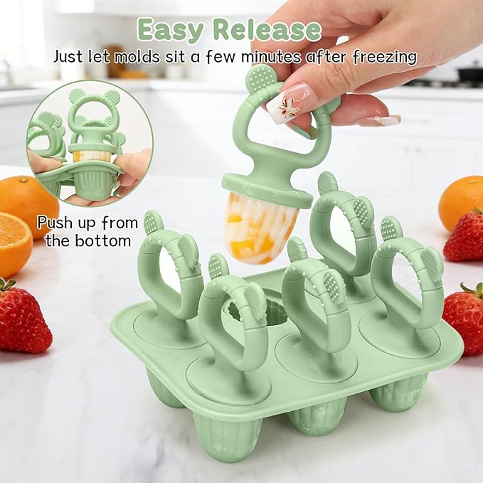 Silicone Baby Popsicle Molds with Sticks, Mini Popsicles Molds for Babies | Breastmilk Popsicle Molds for Teething Relief, Frozen Treats Maker Popsicle Maker Ice Pop Mold for Toddlers Kids(Green)