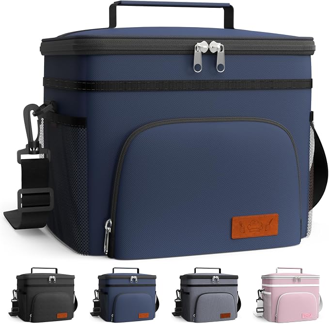HOTOR Insulated Lunch Box Men Women Leak-Proof Cooler Lunch Bag 9L | 4 Pockets, Adjustable Strap, Ideal for Work, Picnic, Travel, Camping, Gift, Navy Blue