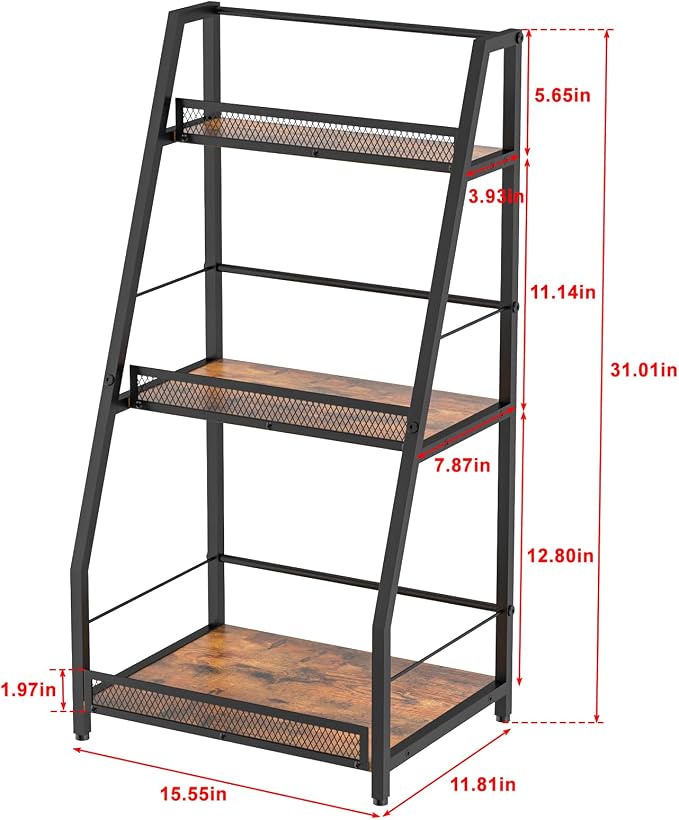 Hayexiha 3-Tier Liquor Stand for Home Bar, Stepped Freestanding Wine Rack | Compact Display: 15.55-inch-wide wood-and-iron stand has three fenced tiers and adjustable feet for corners or home bars.