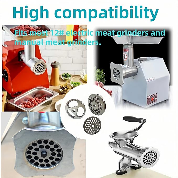 For Hobart, LEM, Cabelas, Weston and FGA Food Chopper, MTN Meat Grinders of #12 Stainless Steel Meat Grinder Plate Discs Blades，Cutting Disks Heavy Duty. (3 Big Hole Plate)
