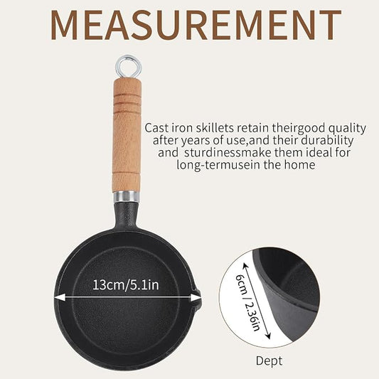 4.3x2.0 Inch Mini Frying Pan, Cast Iron Omelette Pan & Egg Skillet, Solid Iron Non-Stick Durable, Compact for Home Kitchen, Camping and Outdoor Cooking