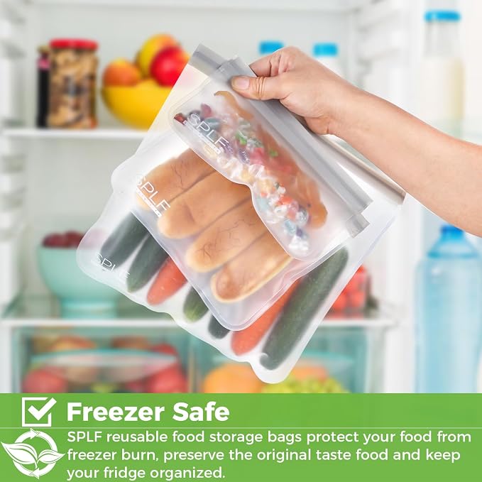 SPLF 12 Pack Dishwasher Safe Reusable Food Storage Bags, Gray | Extra Thick Freezer Bags Leakproof Silicone and Plastic Free Food Lunch Bag-5 Sandwich 5 Snack 2 Gallon