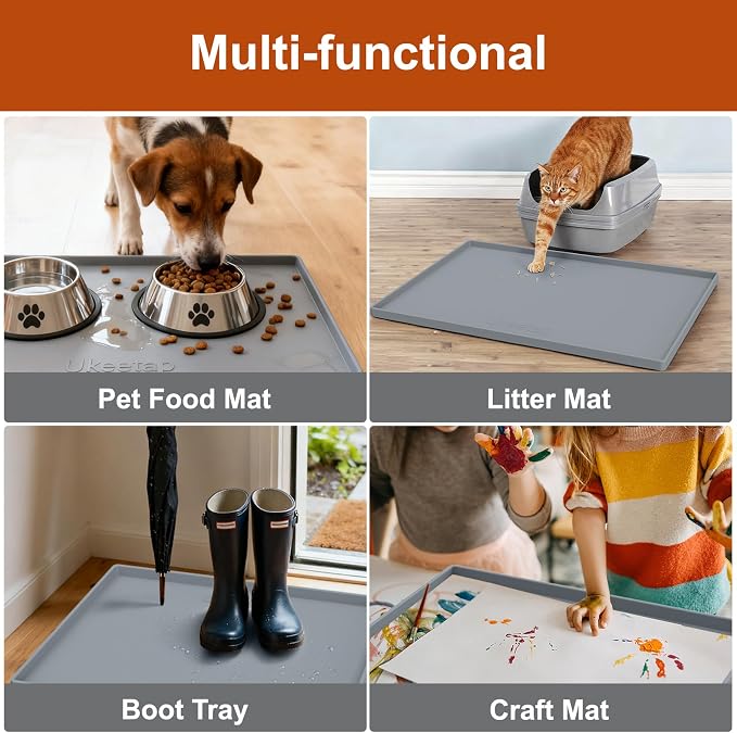 ukeetap 40" x 22" Extra Thick Silicone Mat Waterproof with Raised Edge, Under Sink Mat for Kitchen & Bathroom, Kitchen Cabinet Liner, Multi-Purpose for Storage & Protection, Gray