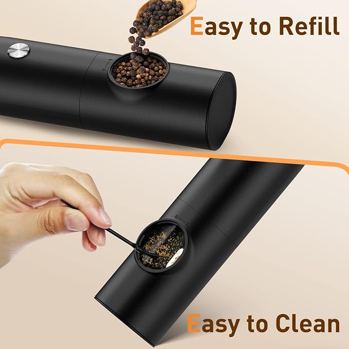 Electric Salt and Pepper Grinder Set, Rechargeable Automatic Salt and Pepper Shakers, Adjustable Coarseness Pepper Grinder with Led, Kitchen Appliances Gifts for Mom(Blackblack)