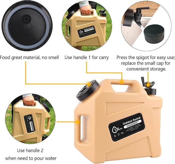COOZMENT 3.2 Gallon/5 Gallon Water Containers with Spigot, BPA Free Water Jug, Military Green Water Tank, Multifunction Water Storage Containers for Camping Outdoor Hiking,Emergency Storage