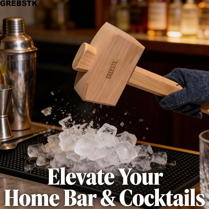 GREBSTK Unfinished Solid Beech Wood Mallet for Home Bartending & Workshop | Unfinished Natural Wood, Sweat-Absorbing Non-Slip Grip, Raw Tactile Texture, No Varnish or Oil, Precise Control for Tasks