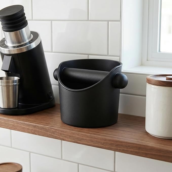 Coffee Grounds Knock Box, Espresso Puck Knock Box, 4 Inch Small Coffee Knock Box with Removable Knock Bar, Non-Slip Base, Compact Grounds Disposal Bin