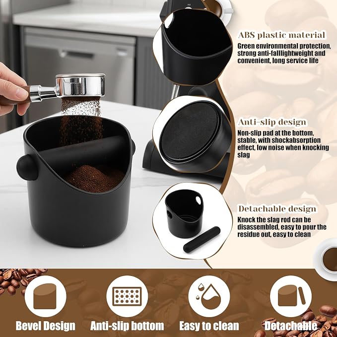 9 Pcs Espresso Knock Box Kit 18.9" x 11.8" Silicone Coffee Mat Espresso Tamping Mat with Coffee Station Organizer Removable Rod 6 Coasters Under Machine Accessories Set for Home Barista