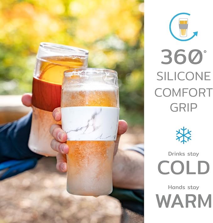 Host Freeze, Frozen Mugs, Freezable Pint Set, Beer Keep Your Drinks Cold, Double Walled Insulated Glasses, Tumbler for Iced Coffee, 16oz, Set of 2, Wood