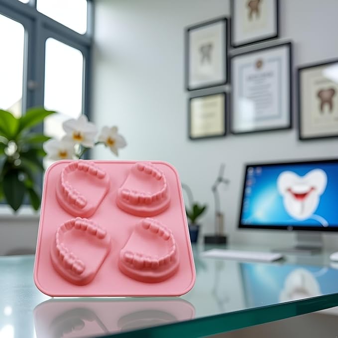 4 Hole Denture Teeth Shaped Ice Cube Mold Silicone Ice Tray DIY Ice Cream Funny Gag Gift For Dentist Seniors Ice Tray Molds