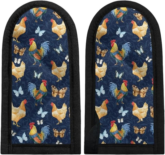 Coldinair 2PCs Chicken Butterfly Navy Hot Handle Holders Pan Handle Sleeves Heat Resistant Pan Handle Covers for Kitchen Cooking Baking,Washable