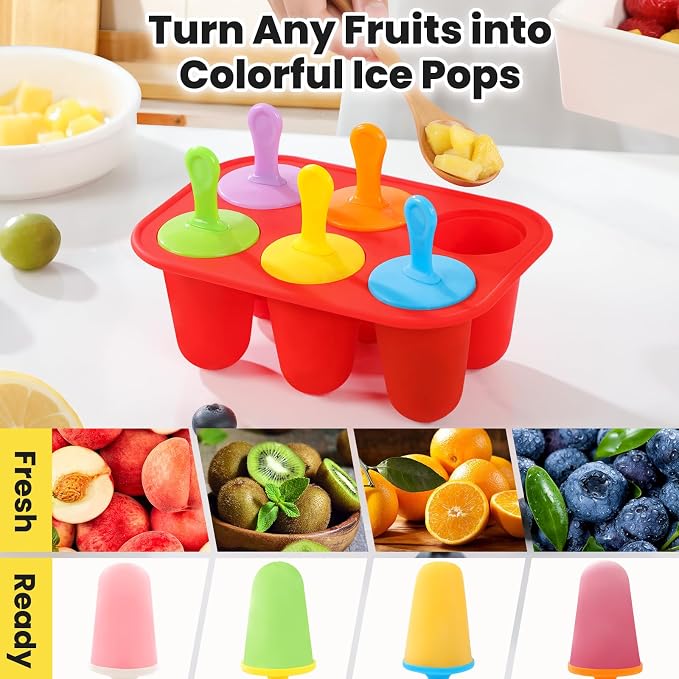 Silicone Popsicles Molds, BPA-Free Small Popsicle Mold for Kids, Toddler & Baby, Reusable Popsicle Molds, Mini Ice Pop Molds with Colorful Sticks, Ice Cream Molds, Homemade Ice Cream Molds(Red)