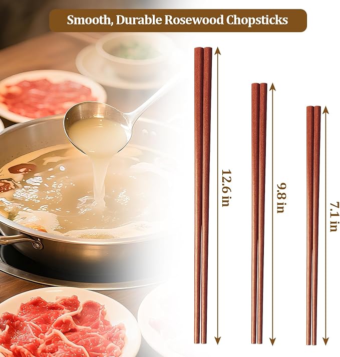 Cooking Chopsticks 3 Sizes Wooden Kitchen Cooking Chopsticks Tongs for Frying Mixing & Serving Ideal for Family, Restaurant & Gift (10 Pairs)
