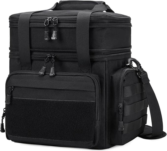 Gafetrey Large Tactical Lunch Box for Men, Insulated Lunch Bag Adult, Thermal Lunchbox Leakproof Waterproof Cooler Bag, Dual Compartment Lunch tote, Large Lunch Pail for Office Camping (Black) 24L