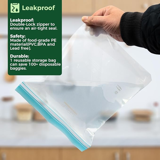 SPLF 24 Pack Reusable Food Storage Bags Dishwasher Microwave Safe | BPA Free Reusable Freezer Bags, Silicone Free Containers for Meal Prep, Fridge Home Kitchen - 8 Gallon 8 Sandwich 8 Snack
