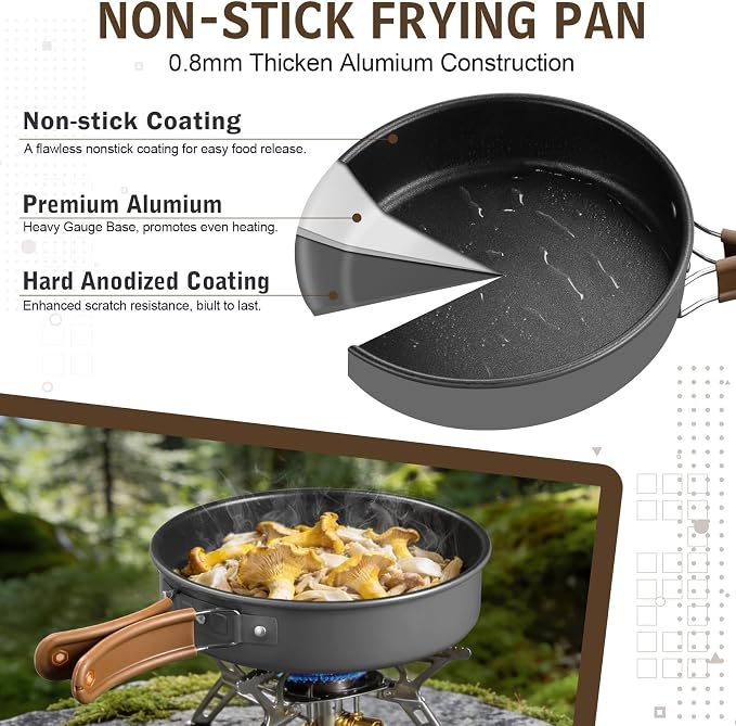 18Pcs Camping Cookware Cooking Set, Joyfair Camp Mess Kit with Utensils | Nonstick Pan,Pot,Kettle,Grill Grate, Outdoor Portable Backpacking Gear Openfire Accessories Essentials, Compact&Lightweight