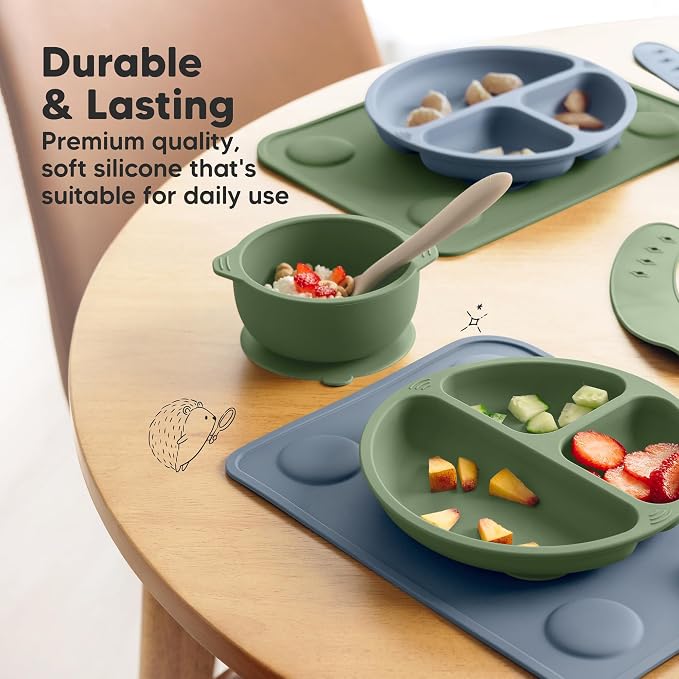 KeaBabies 2pk Silicone Placemats for Toddlers, Kids, Baby, 12x9 (Mellow, S) | Non Slip Suction Silicone Placemat for Restaurants, Dining Table,Travel, Easy to Clean, Food Grade/BPA-Free, Small Table Mat