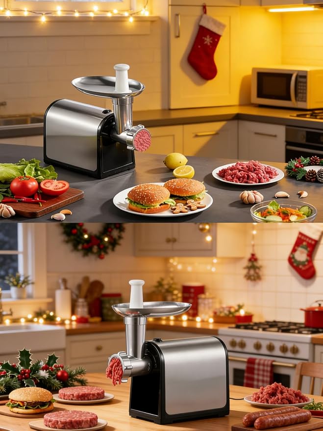 Electric Meat Grinder, Sausage Stuffer with 3 Sausage Tubes, 2 Blades, 3 Plates, 3200W Max, Meat Grinder Heavy Duty for Home Kitchen Use, Stainless Steel (Black)