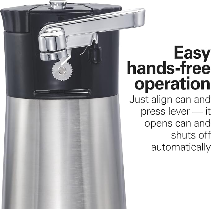 Hamilton Beach OpenStation Electric Can Opener With Automatic Shutoff | SureCut Technology Easily Aligns Cans | OpenMate Multi-Tool Jar & Bottle Opener | Cord Storage | Stainless Steel | 76382FJ