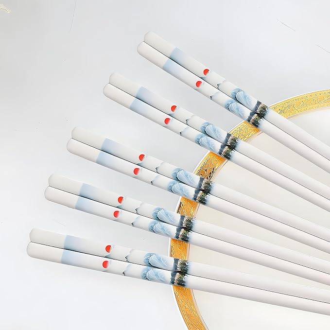 Ceramic Chopsticks Reusable 5 Pairs,Porcelain Chop Sticks,Sunset,9.7'' | Easy to Clean,Dishwasher Safe,Heat Resistant,with a Gift case,Cooking Chopsticks,High-grade Bone China Porcelain