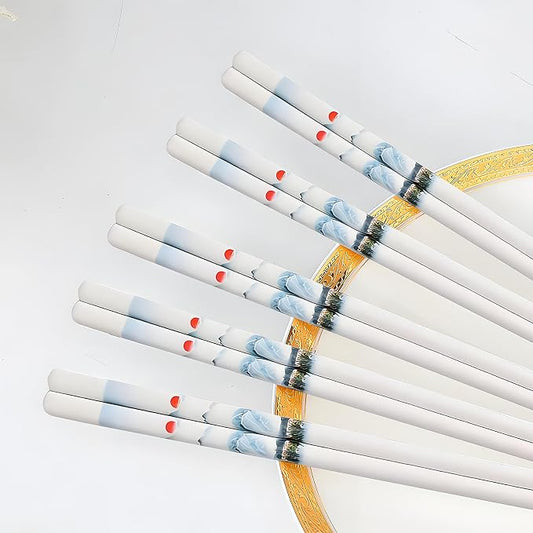 Ceramic Chopsticks Reusable 5 Pairs,Porcelain Chop Sticks,Sunset,9.7'' | Easy to Clean,Dishwasher Safe,Heat Resistant,with a Gift case,Cooking Chopsticks,High-grade Bone China Porcelain