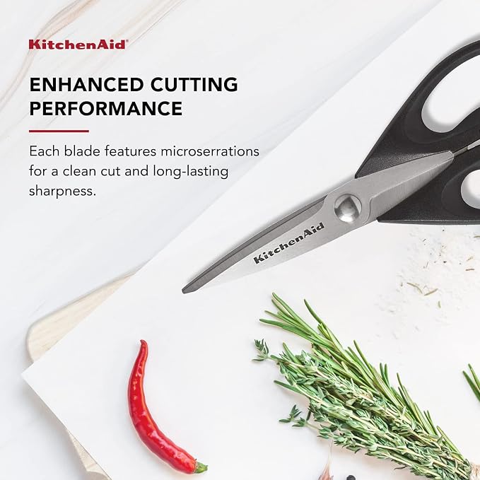 KitchenAid All Purpose Kitchen Shears with Protective Sheath Durable Stainless Steel Scissors, Dishwasher Safe, Soft Grip Comfort Handle, 8.72 Inch, Black, Pack of 12