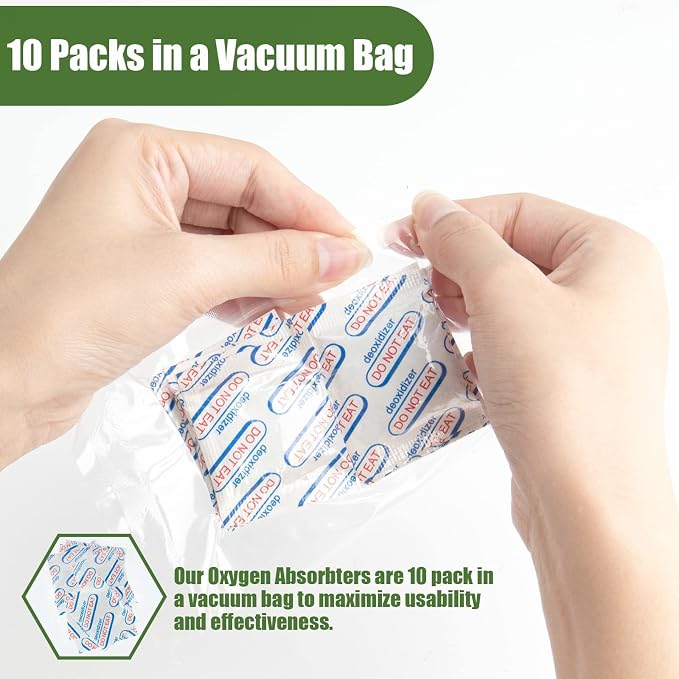 110 Packs 500CC Food Grade Oxygen Absorbers （10 Packs in Individual Vacuum Bag，11x Packs of 10), Oxygen Absorbers for Food Storage, with Oxygen Indicator, for Mylar Bags, Mason Jars,Canning